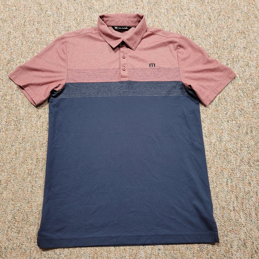 Travis Mathew Polo Shirt Mens Medium Red Blue Colorblock Golf Performance Top
